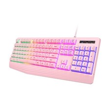 Pink Gaming Keyboard, Rainbow LED Backlit, 104 Keys Silent Light Up Creamy Ke...