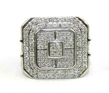 Round Diamond Invisible Cluster Square Wide Men's Ring 14k White Gold 2.76Ct