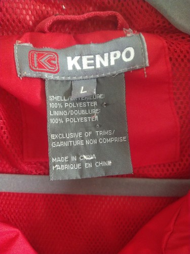 Kenpo Men's Full Zip Windbreaker Hooded Jacket Red Black Size Large Pockets - Picture 8 of 9