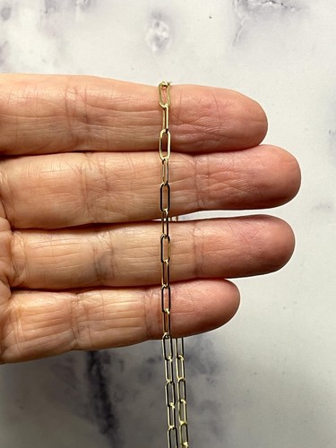 14K Yellow Gold 18 Inch Paperclip Engravable Regtangle Dog Tag Necklace With - Picture 9 of 10