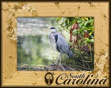 South Carolina with Flowers Laser Engraved Wood Picture Frame Landscape (4 x 6)