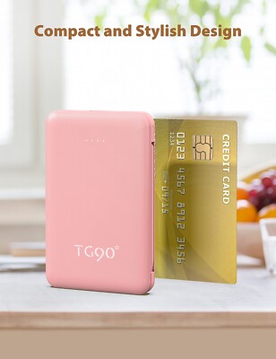 TG90° 6000mah Power Bank Thin Slim Portable Charger Built in Cable Type C