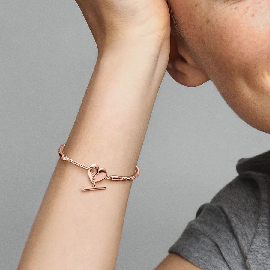 ぽんぽん　様 New Pandora Moments Heart T-Bar Snake Chain Bracelet