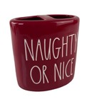 RAE DUNN HOLIDAY "NAUGHTY OR NICE" TOOTHBRUSH HOLDER RED GLAZE CERAMIC ORAGNIZER