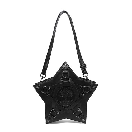 Womens Punk Crossbody Bag Gothic Star Shoulder Bag PU Leather Backpacks