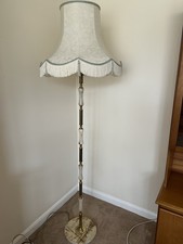 Vintage Brass Floor Lamp 150cm White Damask Fringed Bell Shade Switch
