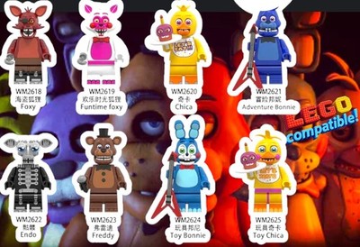 8x Custom LEG0 Figure Five Nights At Freddy's FNAF Mini figures Toy Foxy Chica 