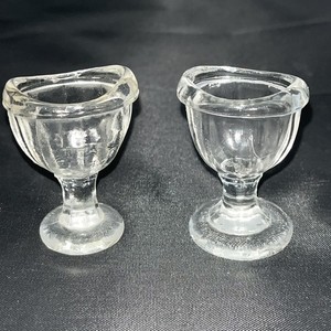 Lot 2 Antique Clear Glass Footed Eyewash Cups Optical Medical Bubbles Strawmarks