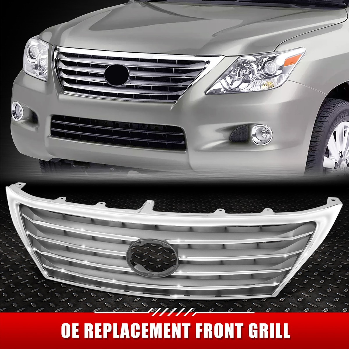LX570 グリル For 08-10 Lexus LX570 OE Style Chrome Front Bumper Grille w
