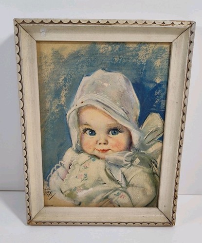 Vintage Maud Tousey Fangel 3D Framed Art Picture 1930s Blue Eyed Baby Wood Frame - Picture 2 of 11