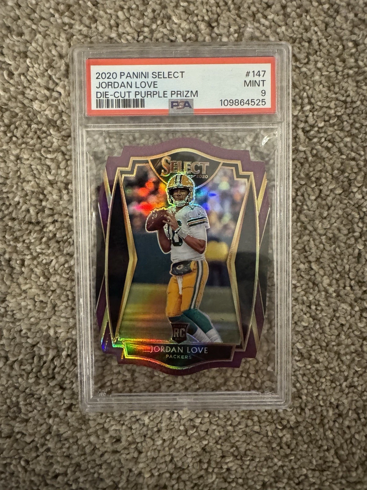 Deal for 2020 Panini Select Purple Prizm Die-Cut Jordan Love #147 Premier Packers PSA 9
