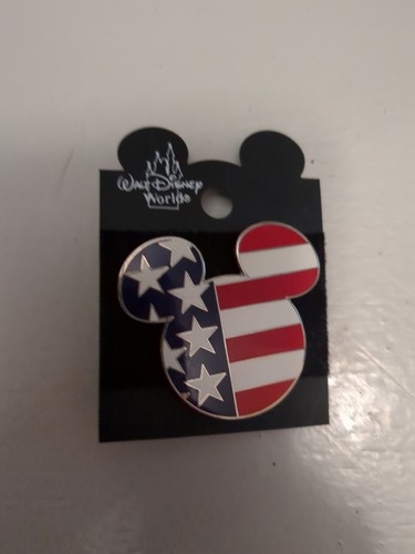 Disney Parks Pin Trading Mickey Icon US Flag Red White Blue 2002 Authentic