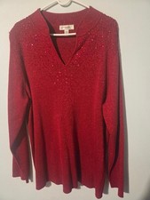 Dress Barn Woman Red Holiday Sweater V-Neck L...