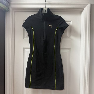 PUMA Evide Bodycon Mini Dress - Black with yellow & blue piping - Size Small