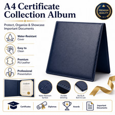 Elegant A4 Certificate Collection Album, Leather Holder for Awards and Documents
