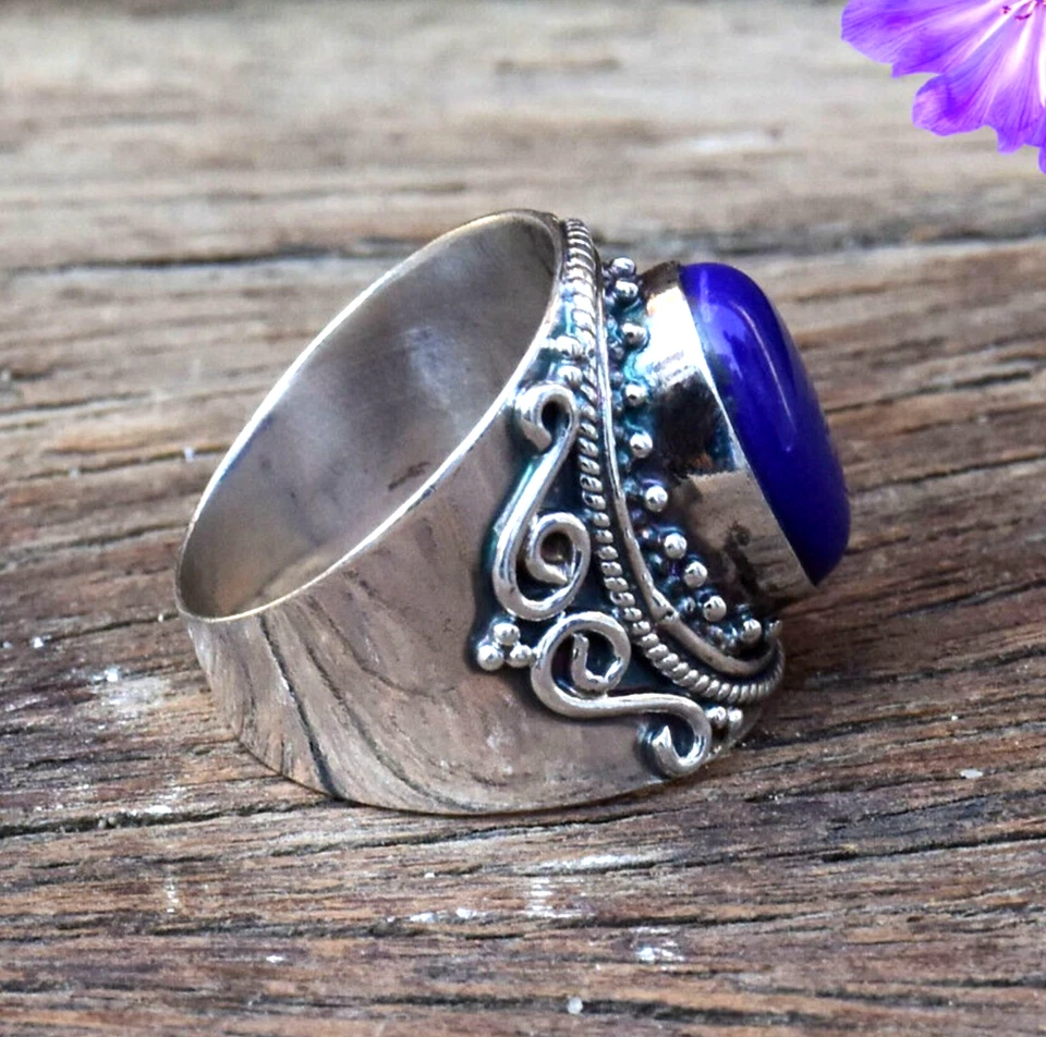 Natural Lapis Lazuli Gemstone Handmade 925 Sterling Silver Jewelry Ring All Size - Image 2 of 4