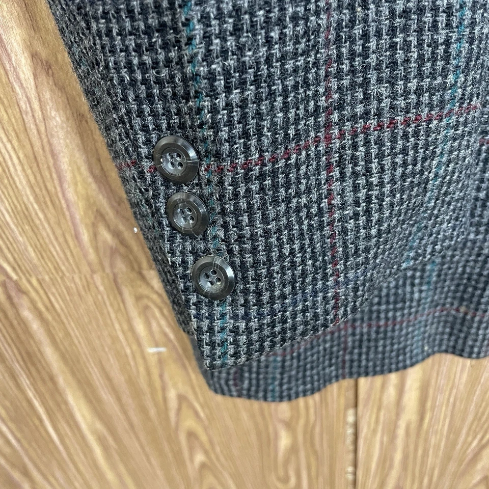 Casaco esportivo masculino Kuppenheimer vintage 46R cinza xadrez multicolorido lã tweed EUA - Imagem 4 de 4