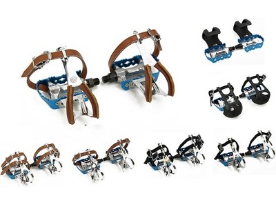 Blaue Rennrad Fahrrad Pedale mit Pedalhaken Haken Riemen Single Speed Fixy Strap