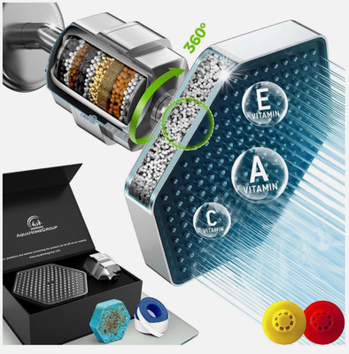 AquaHomeGroup Filtered Shower Head Set, 20-Stage, Vitamin C E A, Chrome