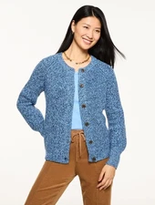 Shaker Stitch Crewneck Cardigan - Marled Talbots, NWT $129, color INDIGO MULTI