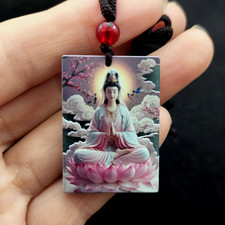 Certified Natural Type A  Jadeite Guanyin Kwan Yin God Laser Engraving Pendant