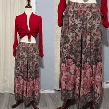 Vintage 90s Koret Brown Pink Romantic Floral Cottagecore Skirt Size M Peasant