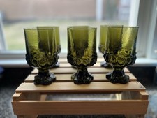 Vintage Tiffin Franciscan Madeira Heavy Footed Olive Green Glass/Goblets set 6