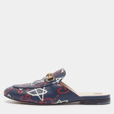 Gucci Princetown Size 37.5 Navy Blue Leather Mules