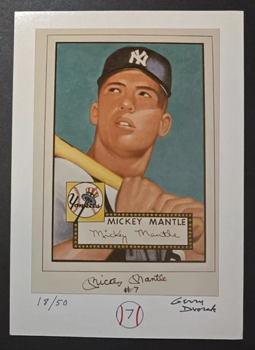 Signed By Gerry Dvorak 5"×7" Photo Art Card of Mickey Mantle 1952 Rc #311  18/50