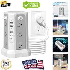 Space-Saving Surge Power Strip Tower with 12 AC  5 USB Ports  10FT Extension