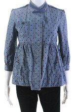 Marc By Marc Jacobs Womens Cotton Polka Dot Button Up Denim Jacket Blue Size 4