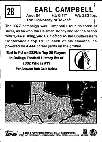 2009 Topps Magic #28 Earl Campbell - Picture 2 of 2
