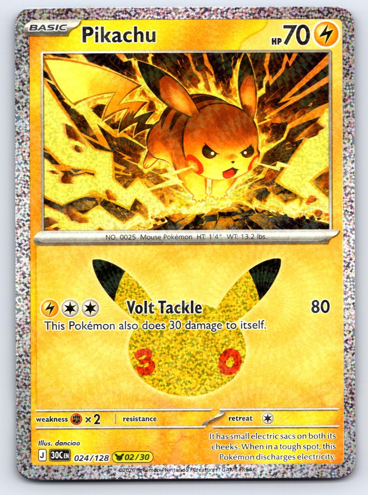 Pikachu 024/128 Holo Pikachu Rare ME: 30th Celebration Pokemon Near Mint