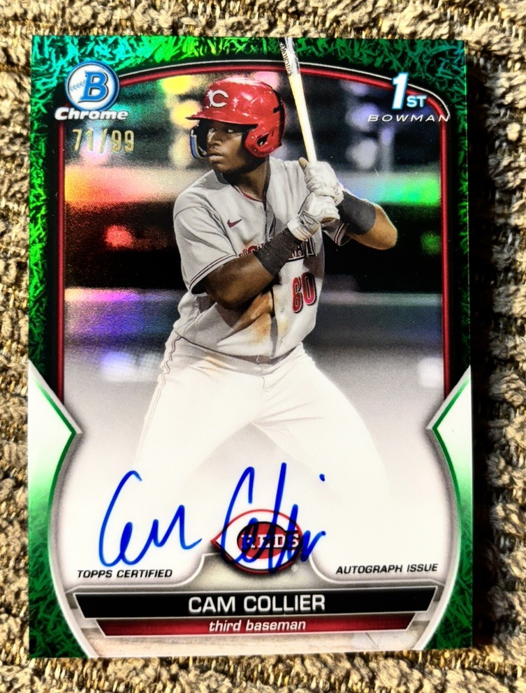 2023 Bowman 1st CAM COLLIER Chrome Green Grass Refractor Auto 71/99  - Reds