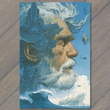 Art Print Ocean Castle Below Giant Cloud Man Face Surreal Fantasy Waves