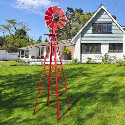 Garden Windmill 8FT Yard Outdoor Lawn Decor Weather Resistant 22in Wheel Red Z