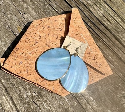 Anthropologie Abalone Stone Drop Blue  Earrings Large Boho