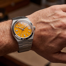 COSO Oris Automatic Men's Watch Yellow Amber Dial Brushed Steel Bracelet