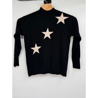 Womens Mint Velvet Black Contrast Star Jumper cashmere Blend Sweater Sz S