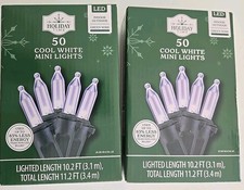 2 NEW Holiday Time 50ct COOL WHITE Led 100 Lights GREEN Wire Wedding Christmas