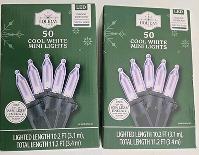 2 NEW Holiday Time 50ct COOL WHITE Led 100 Lights GREEN Wire Wedding Christmas