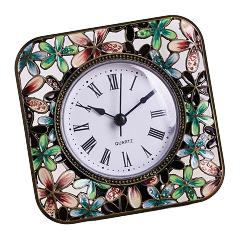Decorative Enamel Desk Clock Vintage European Pattern Small 