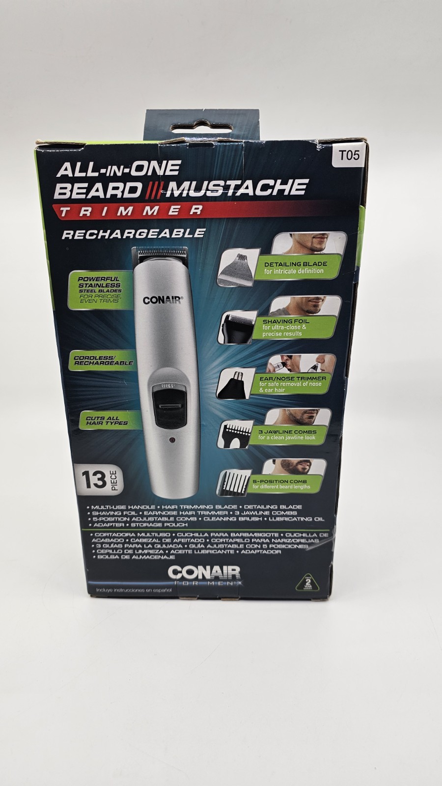 CONAIR All-In-One Trimmer 13 Piece Rechargeable  Mustache Beard Men GMT189GB