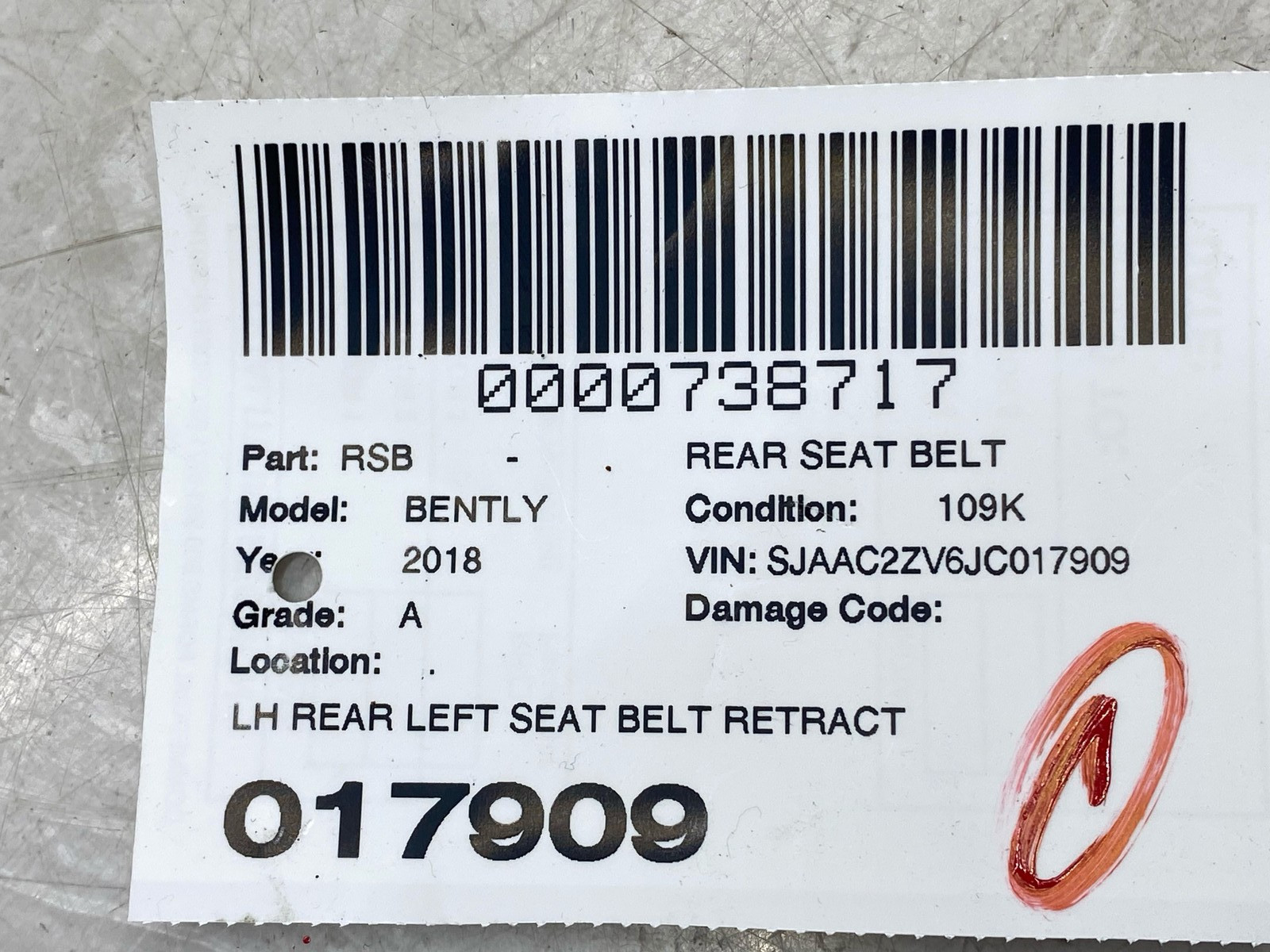 Bentley Bentayga 2015-2020 Rear Left Seat belt retractor