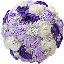Wedding Bridal Bouquet Handmade with Luxury Silver Rhinestone Brooch for Bride B