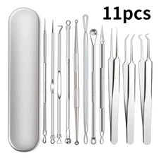 11Pcs Ingrown Hair Tweezers Acne Blackhead Removal Needles Black Dots Cleaner Po