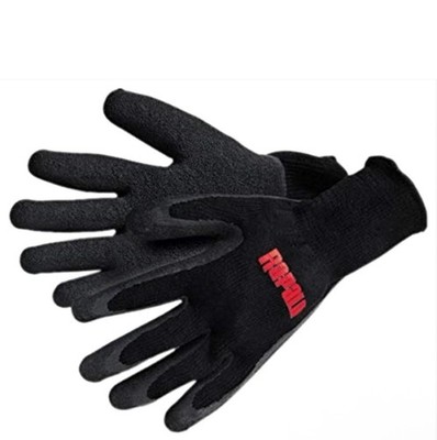 RAPALA Fishermans Fishing Gloves Protective Non Slip Latex Coating Black Air Dry