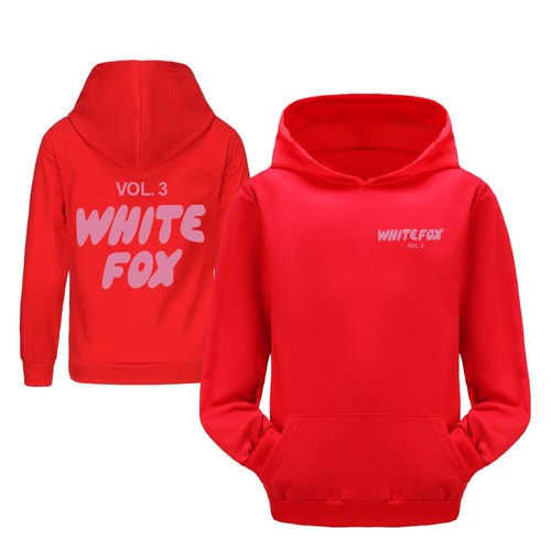 Girls Boys White Pink Foxes Pocket Hoodied Hoodies Kids Long Sleeve Pullover Top - Picture 7 of 35