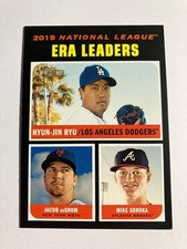 Jacob deGrom Mike Soroka Hyun Jin Ryu 2020 Topps Heritage NL ERA Leaders #68