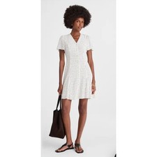 NWT Madewell Button-Front Mini Dress Linear Dots Lighthouse White/Black 14